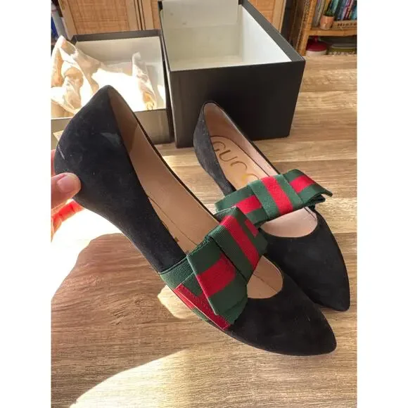 Gucci Sylvie Suede Bow Ballet Flats size 37 - Picture 5 of 9